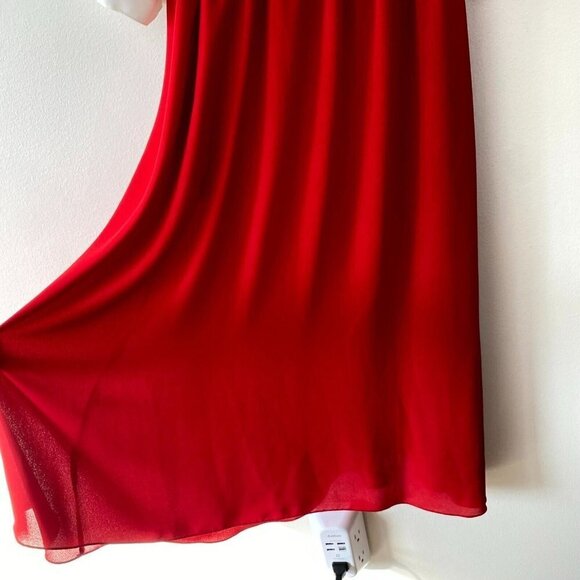 Vintage Pierre Cardin Bib Collar Maxi Dress Womens Sz 14 White Red Modest Sheer - Picture 12 of 16